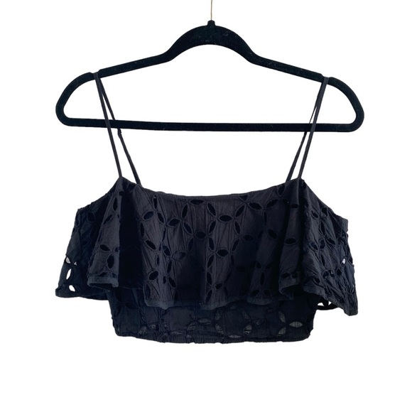 Eyelet Crop Top With Ruffle Flounce Detail & Adjustable Straps - Picture 2 of 10